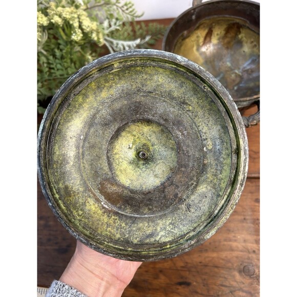 Vintage Brass Urn-Style Bowl Double Handle & Lid W/Lion Head Accents - Picture 7 of 11
